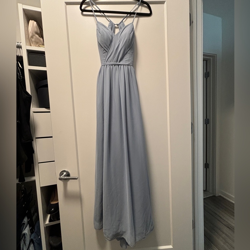 Azazie CORA Dusty Blue A-Line Pleated Chiffon Bridesmaid/Prom Dress